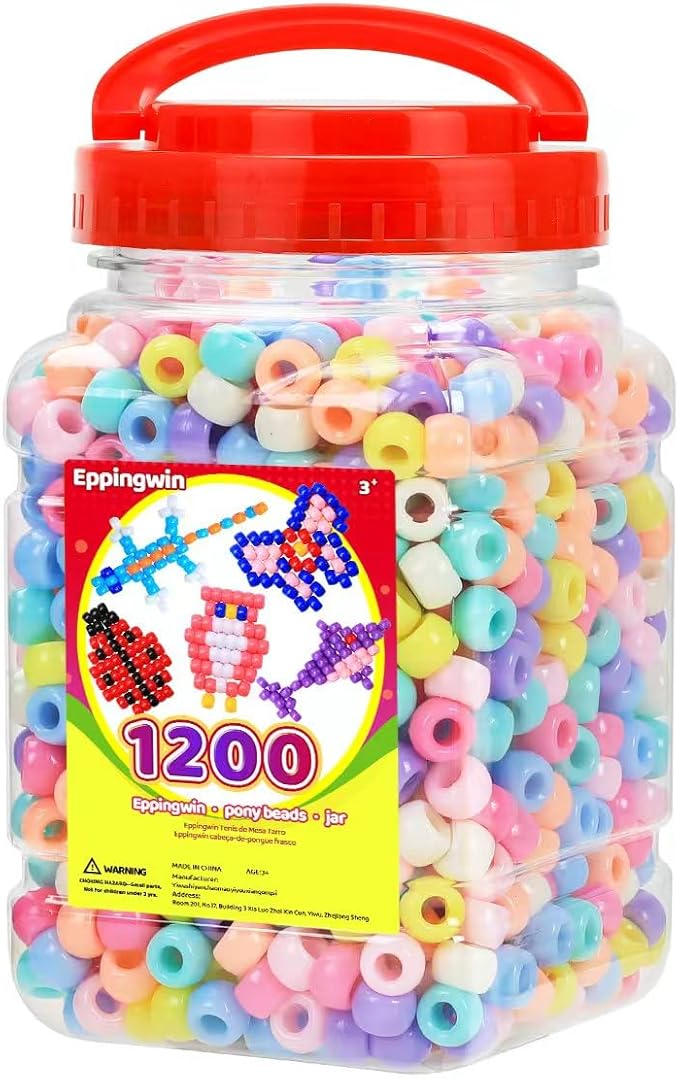 eppingwin 1200pcs pony beads for bracelets, macaron kandi beads for hair braids, easy storage pony bead for jewelry making
