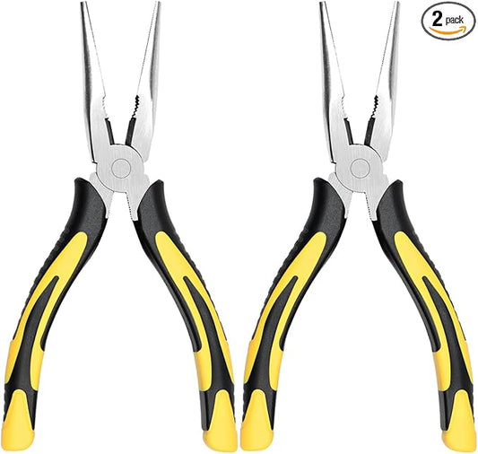 zuzuan premium long needle nose pliers-8’’, paper clamp precision, high carbon steel, soft grip with wire cutter, long nose cutting pliers for home, fishing, jewelry, crafts,2pcs