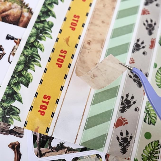 A5 Diecut Journal Sticker Book for Adults Journaling, 20 Sheets Dinosaur Theme with Assorted Materials- PET, Washi, Paper, Scrapbook Stickers for Scrapbooking, Junk Journals Supplies, Collage