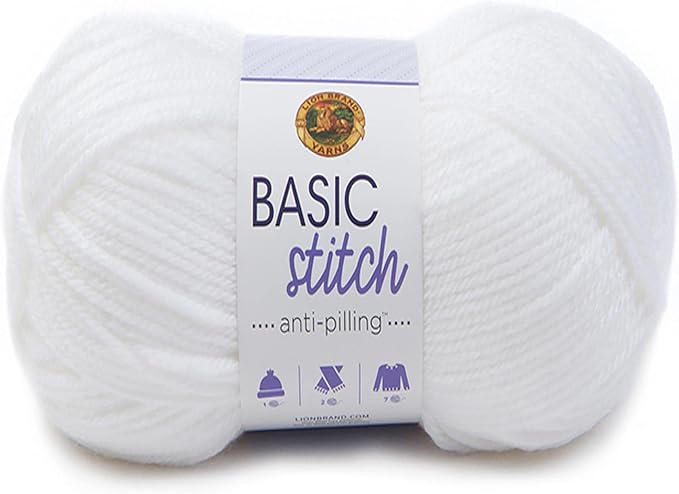 Lion Brand Yarn Basic Stitch Anti-Pilling Yarn for Crocheting, Knitting, and Crafts, White, 1 Pack