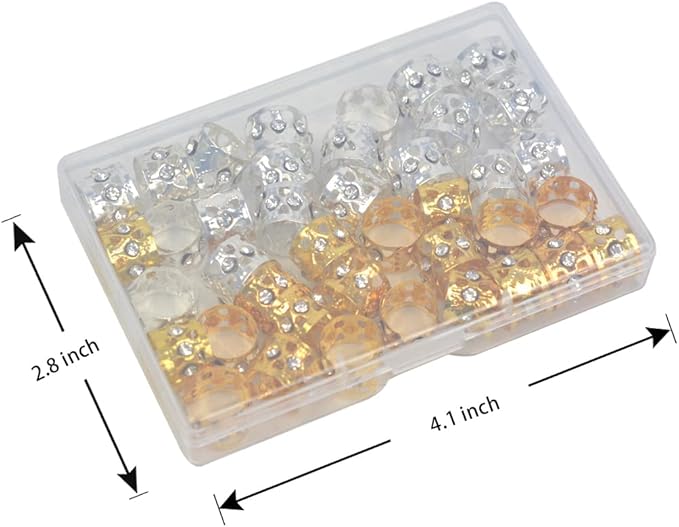 40 Pcs Dreadlocks Beads Rhinestone Hair Ring Aluminum Adjustable Metal Cuffs Hair Decorations Rings Clips (20 Pcs Golden and 20 Pcs Silver)