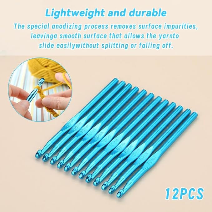 UzecPk 12Pcs 7mm Crochet Hooks, Crochet Needles Aluminum Crochet Hook, Crochet Hooks Bulk Crochet Needles for Crocheting Yarn Knitting Weave Beginners Women Adults