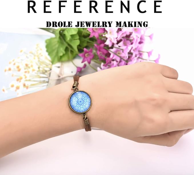 DROLE 40Pcs Bracelet Bezel Settings for Jewelry Making-20Pcs 20mm Round Cabochon Bezel Tray Blank Bangles Bracelets with 20mm Clear Glass Cabochons Bronze