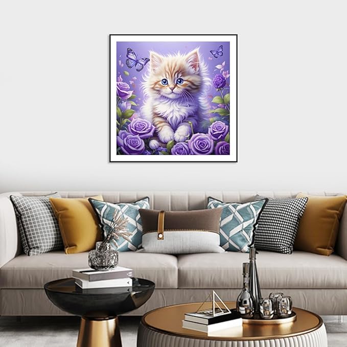 WSLWXSHM Diamond Painting Kits for Adults Cat, Animal Round Full Drill Diamond Art Kits, 5D DIY Paint with Diamonds Crafts for Home Wall Decoration Gifts 12×12Inch