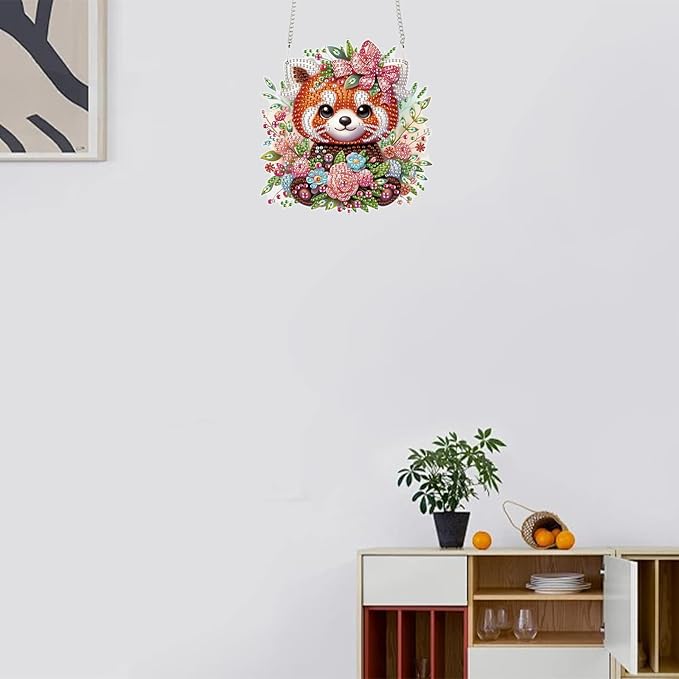 TDFERAN Diamond Pinting During Red Panda Mosaic Making Kits by Kits Home Decoration Pendant Diamond Art Hanging Sign Onament Art Wind Chimes Hanging Pendants for Wall Home Decor Tabletop Decoration