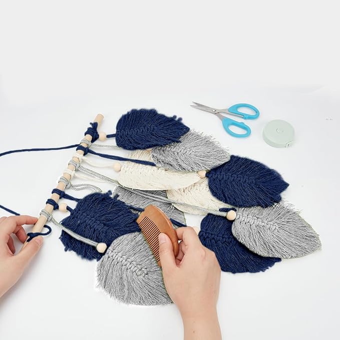 FREEBLOSS Macrame Leaf Wall Hanging Kit - Boho Wall Decor DIY Macrame Tapestry for Beginners
