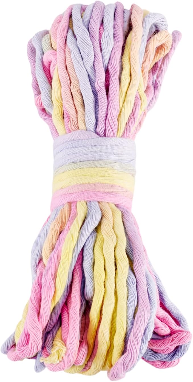 21.87 Yards Rainbow Single Strand Macrame Cord 3.5mm Gradient Colored Cotton Cord Colorful Twine Bohemia Soft Cotton Rope Yarn for DIY Crafts Knitting Crochet Wall Plant Hanger Home Project