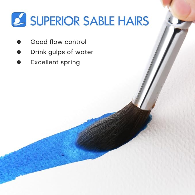 Sable Watercolor Brushes, Fuumuui 9pcs Detail to Mop Sable Brushes Round Pointed Professional Water Color Brushes Perfect for Watercolor Gouache Acrylic Ink Painting