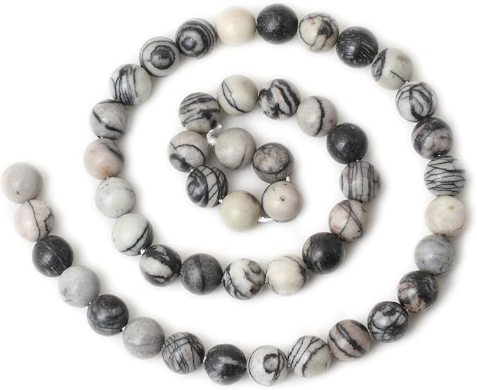 cheavian 45pcs 8mm natural black network zebra stone round loose beads for jewelry making diy bracelet necklace materials 1 strand 15"