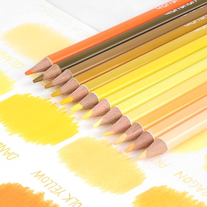 qianshan 12 Yellow Colored Pencils Oil Based Pre-sharpened Wooden Colored Pencil Set for Adults Coloring Books Drawing Sketching Art Supplies, No Duplicates