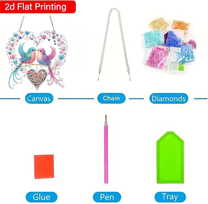 ZeeLionArt Hanging Diamonds Art kit for Adult,Valentine's Day Bird Pendant Diamonds Painting Art Kit,7.0x6.9inch Acrylic Diamonds Painting Board Kit Ornament, Special Crystal Diamond Hanging Ornament