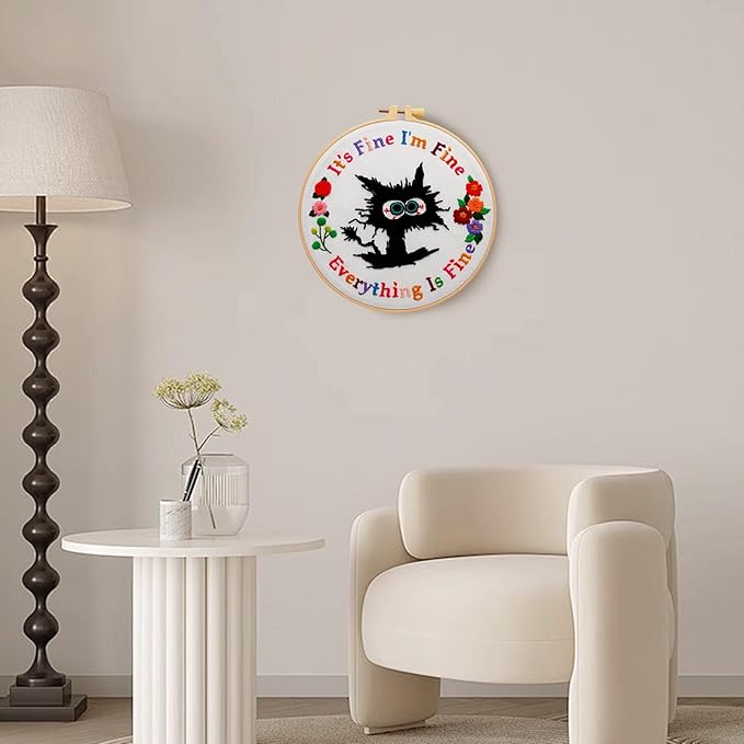haootadiy beginner embroidery kit for adults, easy cross stitch kit for beginners and adults, full embroidery hoop kit with needles and thread included (pattern 1)