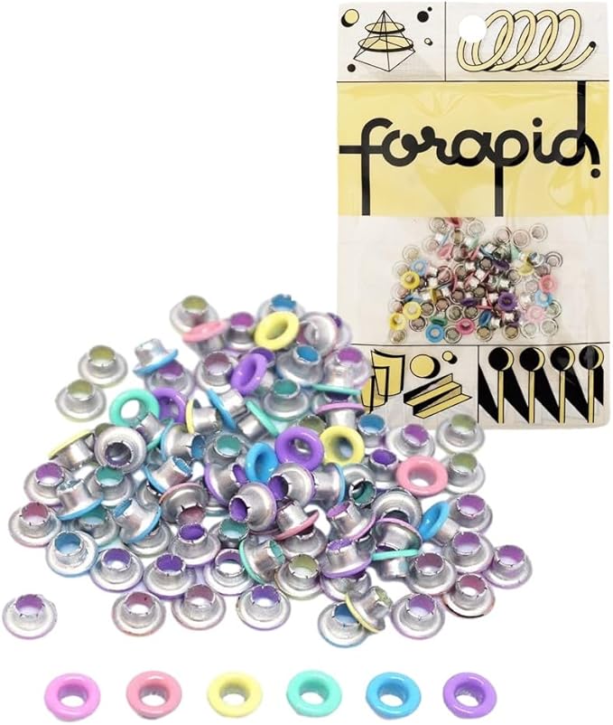 FoRapid 3mm/1/8" Aluminum Quicklet Eyelets-Scrapbooking/Birthday Wedding Greeting Holiday Card/Paper Craft/Luggage Cruise Tag/DIY Album/Clothing etc-Pre-Cut Back Slit Set with a Pen-84 PCS (Pastel)