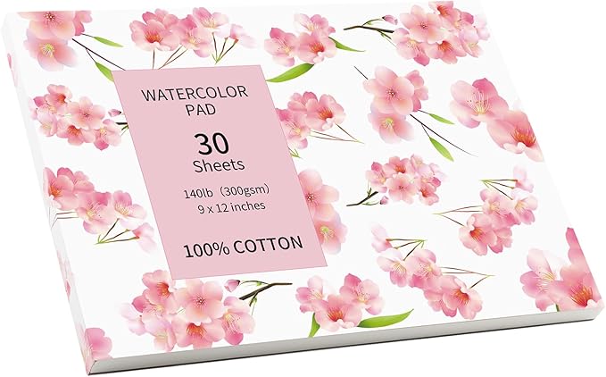 30 Sheets A4 Watercolor Paper Pad(12" x 9"), 140 LB/300 GSM, 100% Cotton Cold Pressed Watercolor Paper for Watercolor Drawing, Mixed Media, Art Journaling, Gouache Ink