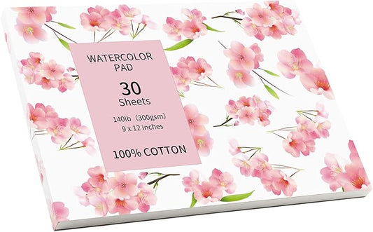 30 Sheets A4 Watercolor Paper Pad(12" x 9"), 140 LB/300 GSM, 100% Cotton Cold Pressed Watercolor Paper for Watercolor Drawing, Mixed Media, Art Journaling, Gouache Ink