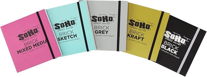 SoHo Urban Artist Brick Sketchbook Journals for Sketching, Drawing, Colored Pencils, Graphite, and More - Grey 5.5"x5.5" (100 GSM, 80 Sheets)