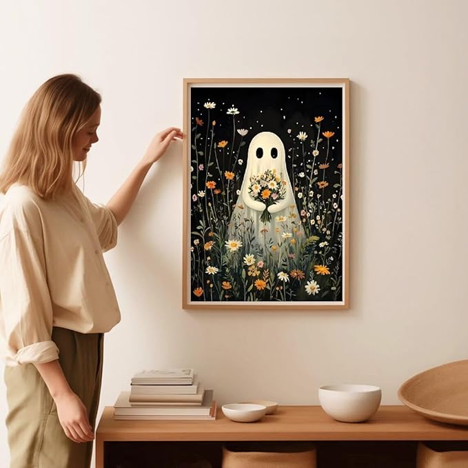 Horror Ghost Stamped Cross Stitch Kits for Adults -Halloween Embroidery Kits for Beginners Adults,11 CT Patterns Dimensions Counted Cross Stitch Kits for Adults Arts Craft 12x16 inch