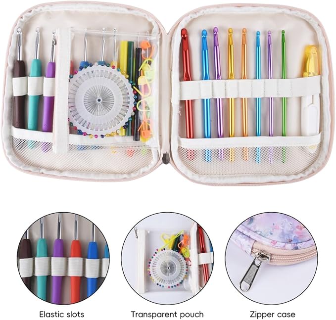 Crochet Hook Case,Portable Zipper Storage Organizer Bag for Crochet Hooks, Knitting Needles, Project & Sewing Supplies, Lightweight,Easy to Hold (No Accessories Included).Misty Rose