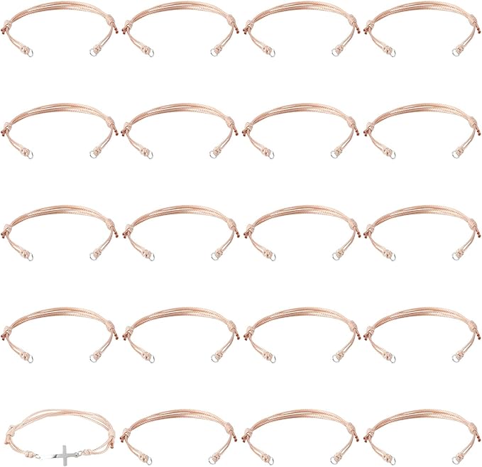 KISSITTY 20pcs Adjustable Bracelet Cords for Connector Charms Waxed Polyester Thread Cord Brown Color Half Finished Bracelet for Friendship Bracelets Jewelry Making