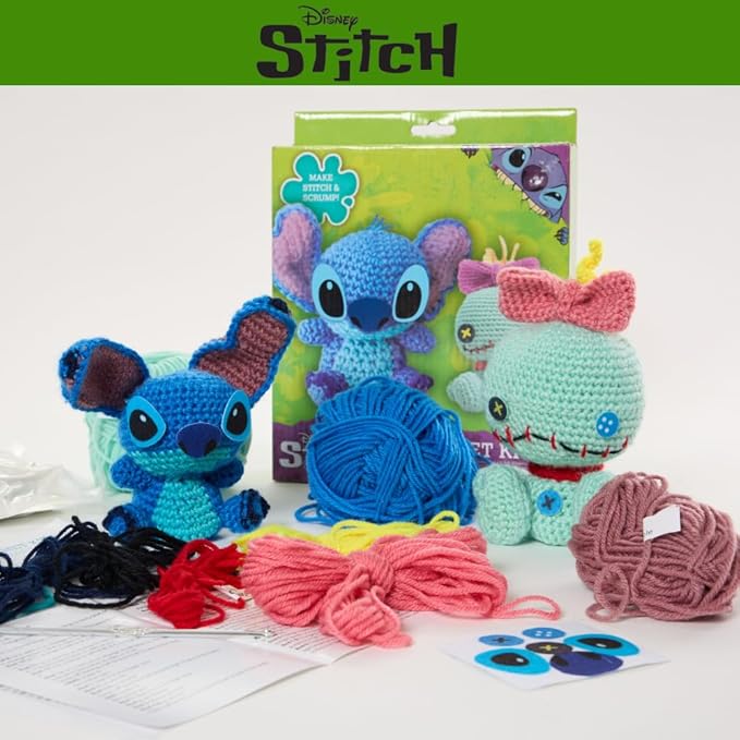 Innovative Designs Disney Lilo and Stitch Crochet Kit for Beginners, DIY Crochet Kits for Adults, Teens, Kids, Instruction Manual – Stitch and Scrump