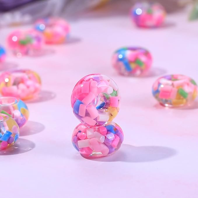 AIPRIDY Girls' Lucky Beads Lover Amber Beads, Big Hole Spacer Beads European Craft Beads for DIY Charms Bracelet Jewelry Making (Cylinder Pink)