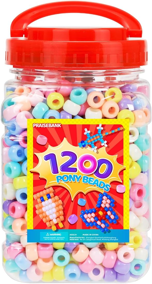 praisebank pony beads, 1200pcs 6x9mm, wholesale beads, bracelets jewelry making, arts & crafts(candy)