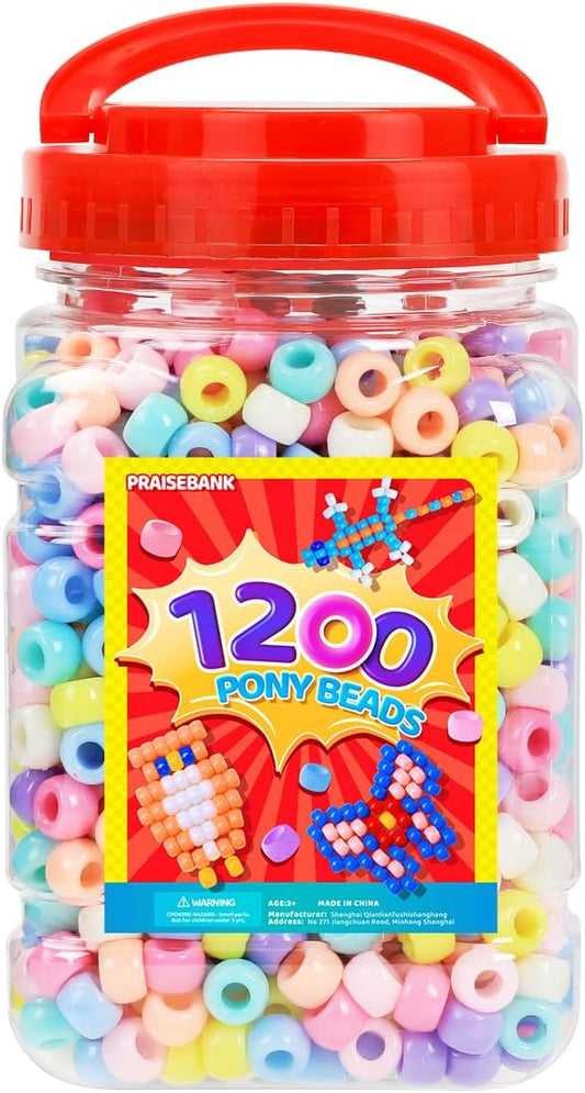 praisebank pony beads, 1200pcs 6x9mm, wholesale beads, bracelets jewelry making, arts & crafts(candy)