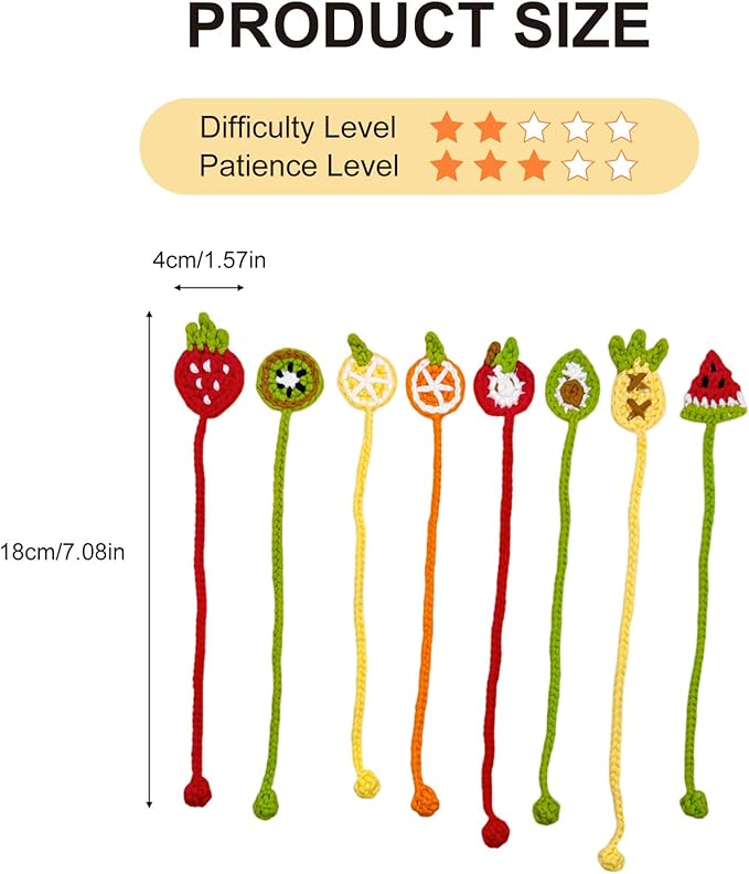 LOLCROCHET Crochet Kit for Beginners, 8pcs Fruit-Themed Learn Bookmarks Crochet Starter Set with Video Tutorial & Manual, Easy Yarn Knitting Kit for Adults, DIY Xmas Holiday Crocheting Gift