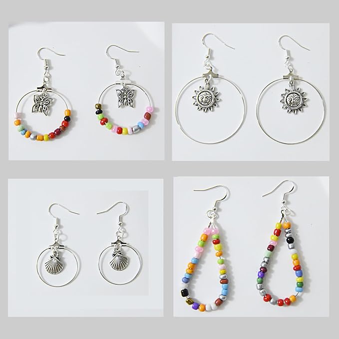 XKCWXY 755Pcs Beading Hoop Earrings for Jewelry Making,with Earring Finding Teardrop Round Beading Hoop,Earring Hooks and Backs,Jump Rings, Silver Earring Charms,Pony Beads for DIY Jewelry Craft