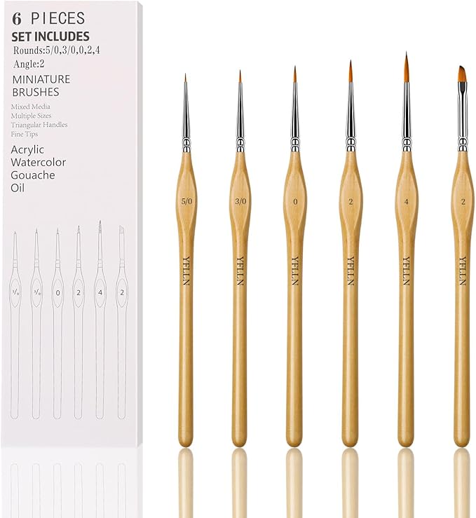6Pcs Miniature Paint Brushes Set with Triangular Handles - for Acrylics, Oils, Watercolors & Paint by Number, Figurine