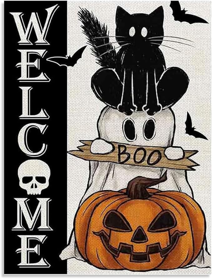 Halloween Stamped Cross Stitch Kits for Adults Beginner, Cross Stitch Kits Printed Stitching Patterns Dimensions Needlepoint Art Crafts Embroidery Kits for Adults Beginners 12x16 inch