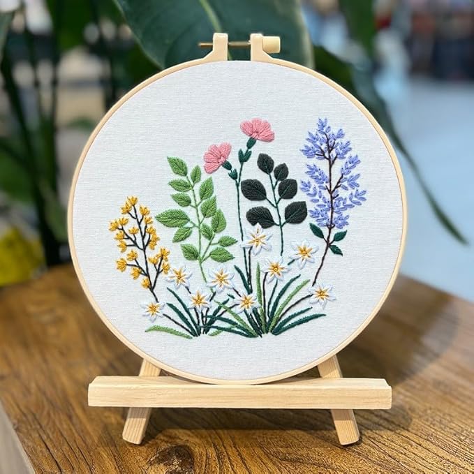 COCOMOX 5 Sets Floral Embroidery Practice Kits, Flower Pattern Embroidery Kit for Beginners Adults, Hand Embroidery Kit, Easy to Follow Instruction and Video