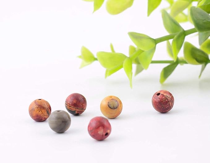 Natural Stone Beads 100pcs 10mm Picasso Jasper Round Genuine Real Stone Beading Loose Gemstone Hole 1mm DIY Charm Smooth Beads for Bracelet Necklace Earrings Jewelry Making (Picasso Jasper Red, 10mm)