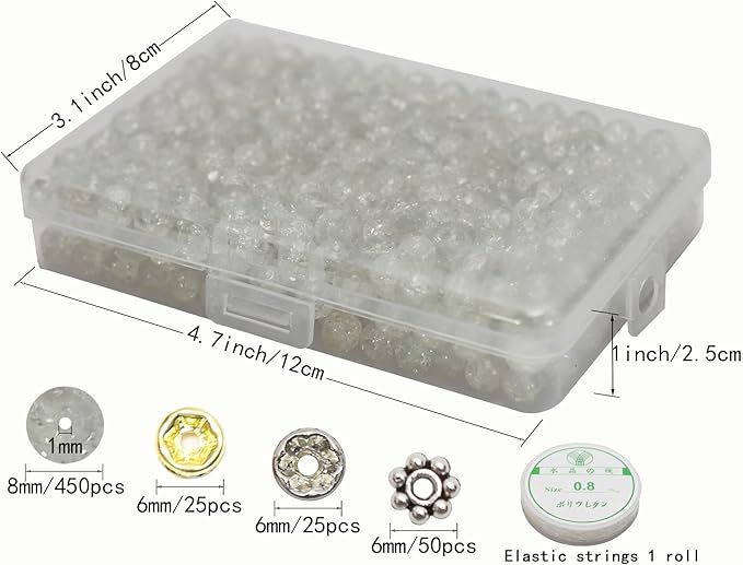 450pcs Silver White Crackle Glass Beads Handcrafted Round Lampwork Smooth Loose Beads for DIY Bracelet & Jewelry Making 8mm