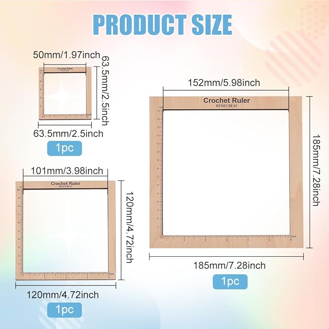 BENECREAT 3 Styles Crochet Ruler Square Ruler Knitting 2" 4" 6" Guide Knitting Tool Sewing Measure Tailor Ruler for Measuring Crochet Accessories