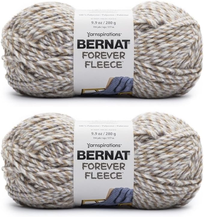 Bernat Forever Fleece Natural Yarn - 2 Pack of 280g/9.9oz - Polyester - 6 Super Bulky - 194 Yards - Knitting/Crochet