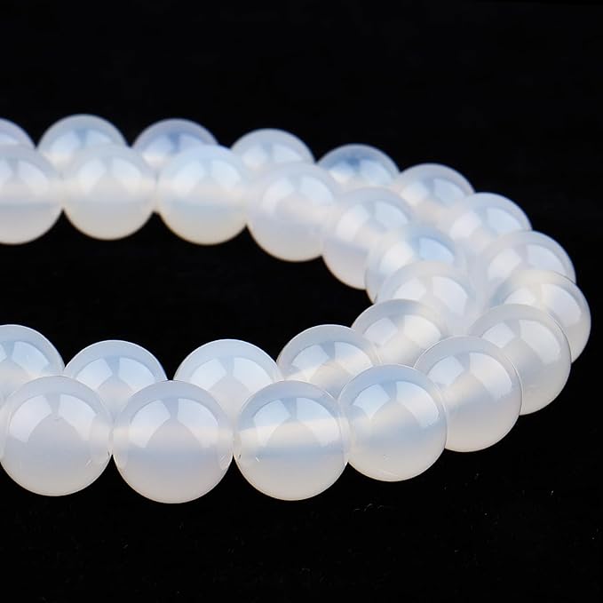 Natural Stone Beads for Jewelry Making - 6mm Gemstone Round Beads for Bracelets(59-62pcs, White Agate)