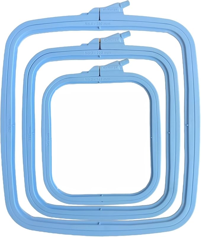 nurge square embroidery hoop - plastic cross stitch frame for needlepoint & embroidery - adjustable craft hoop - blue - set of 3