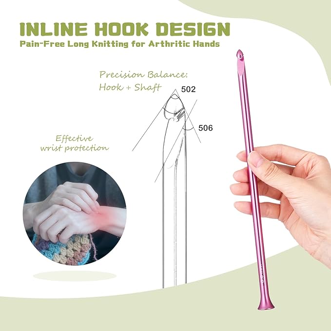 12-Piece Extra Long Tunisian Afghan Crochet Hooks Set, 9.5-Inch (24cm) Crochet Hook Ergonomic, Sizes US 2.5-15 (3mm-10mm), with Leather Case for Crocheting