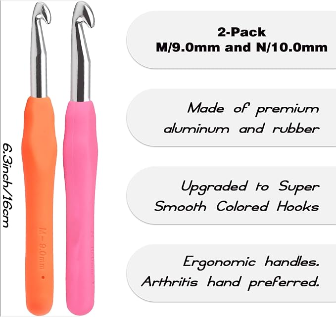YOJOB 2Pack Size M / 9mm, N / 10mm Crochet Hooks, Super Smooth & Ergonomic for Beginner and Advanced (9.0mm, 10.0mm)
