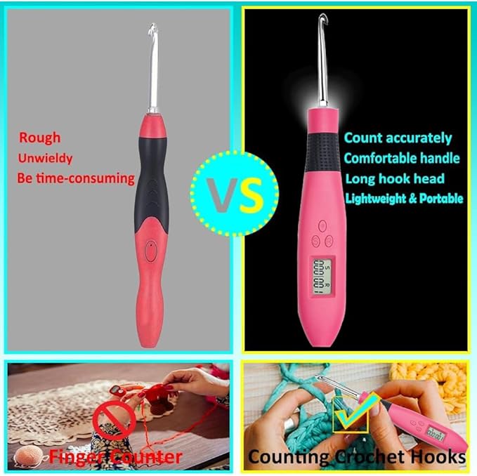 Light Up Crochet Hooks Set-Crochet Hooks Set Digital with 24 Interchangeable Crochet Kit,Lighted Crochet Hooks with 2 Levels Led,Beginner Knitting Kit for Stitch & Row Counter