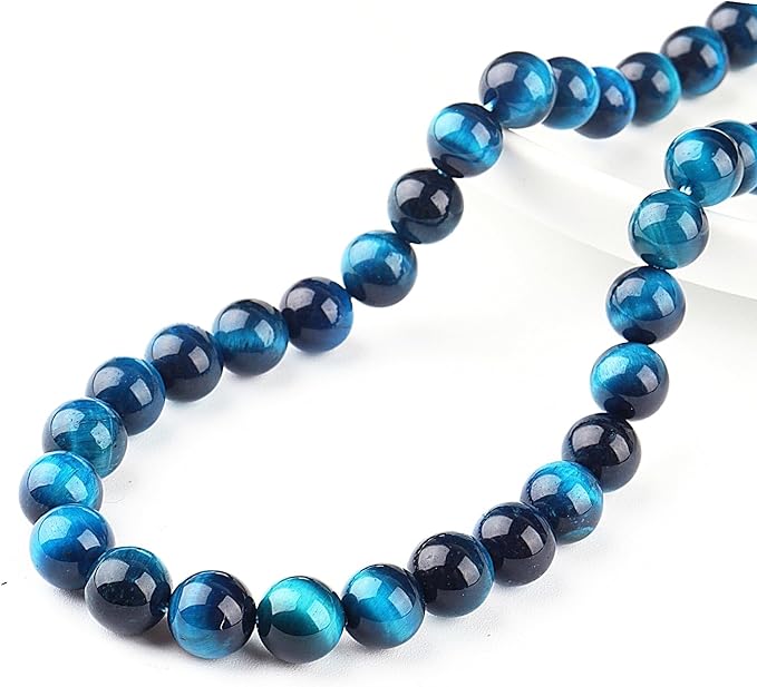 Aquamarine Tiger Eye Beads for Jewelry Making - Blue Crystal Beads Gemstone Beads for Bracelets, 6mm Stone Beads Round Loose Beads(59-62pcs, 6mm, Aquamarine Tiger Eye)