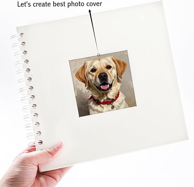 Scrapbook 8 x 8 Inch DIY Square Photo Window, Memory Book for Parents and Kids, Photo Album Hardcover Kraft Paper Cream 20 Sheets/ 40 Pages
