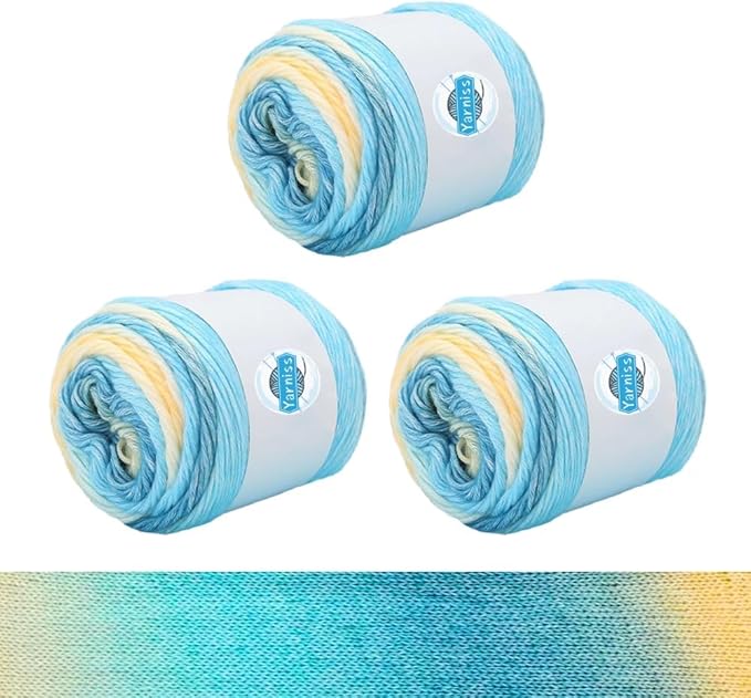 Yarniss Cake Yarn for Crocheting, 3 Pack of Gradient Ombre Cake Yarns 100g & 267 Yards Each, Cake Rainbow Cotton Yarn for Making Colorful Crafts-Blue Yellow Gradient