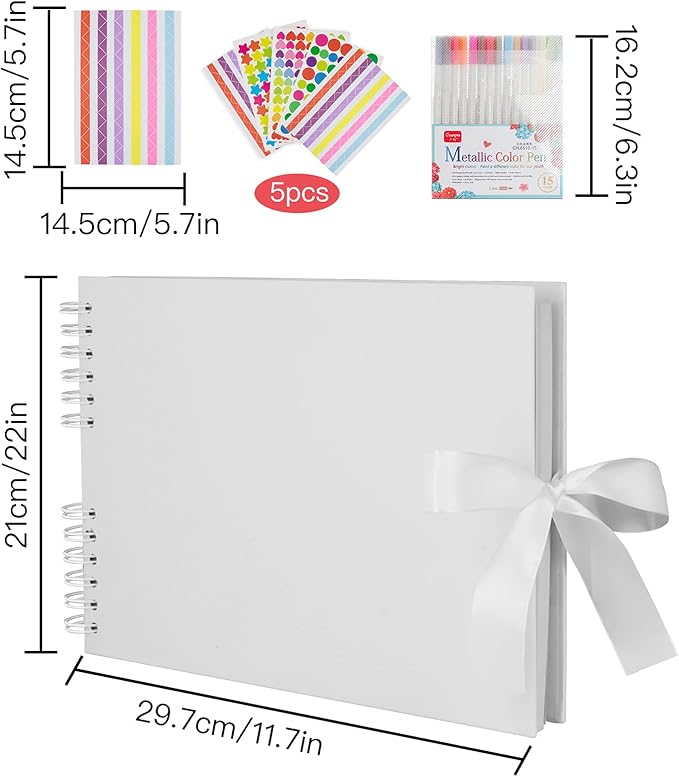 EVNEED Scrapbook Photo Album,Wedding Guest Book Anniversary Memory Scrapbooking for Craft Paper DIY Gifts (White)