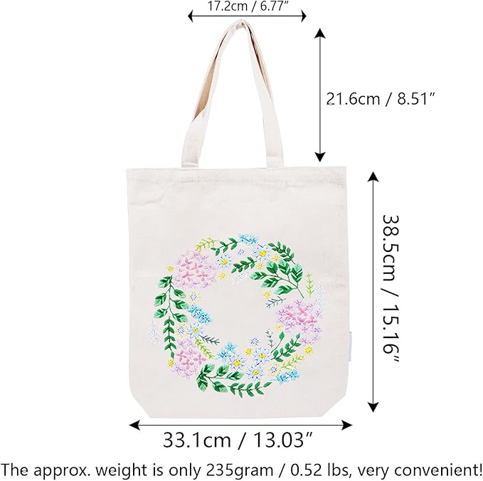 CREAWONDER Canvas Tote Bag Embroidery Kit with Pattern for Beginners, Arts and DIY Embroidery Crafts Kits for Adults, Include Instructions, Thimble, Embroidery Hoops, Color Threads and Tool