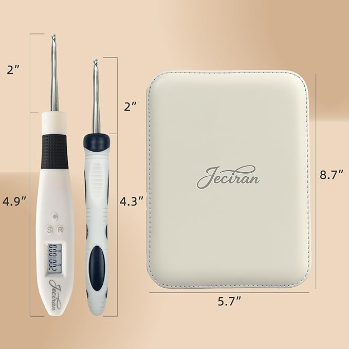 Jeciran 24 in 1 Light Up Crochet Hook Set,Lighted Crochet Hooks with Counter,Counting Crochet Hook for Stitch & Row Counter Micro Crochet Gifts with Case