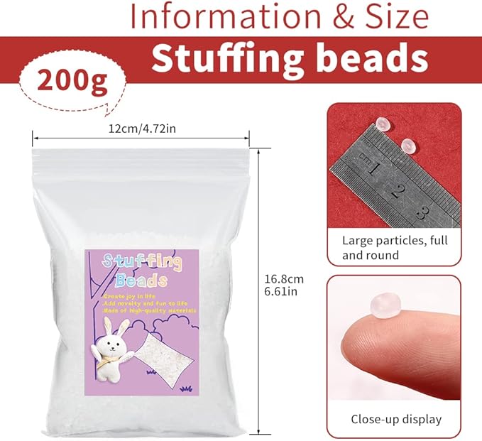 FTEVEN 200g / 7.05oz Stuffing Beads, Premium Plastic Weight Stuffed Beads, Polyethylene Filler Bead, Plastic Transparent StuffingBeads for Filling Bean Bags, Animal DIY Crafts