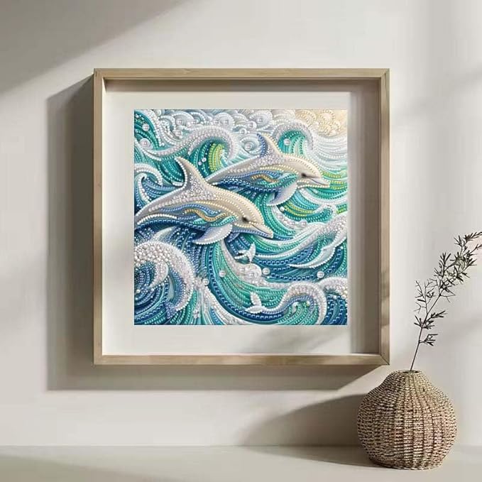 Dolphin Animal Special Shape Diamond Art Kits for Adults,5D Diamond Painting Kits for Adults Beginners,DIY Paint by Diamond Dots Crystal Rhinestones Painting Kits for Home Wall Decor 12×12inch