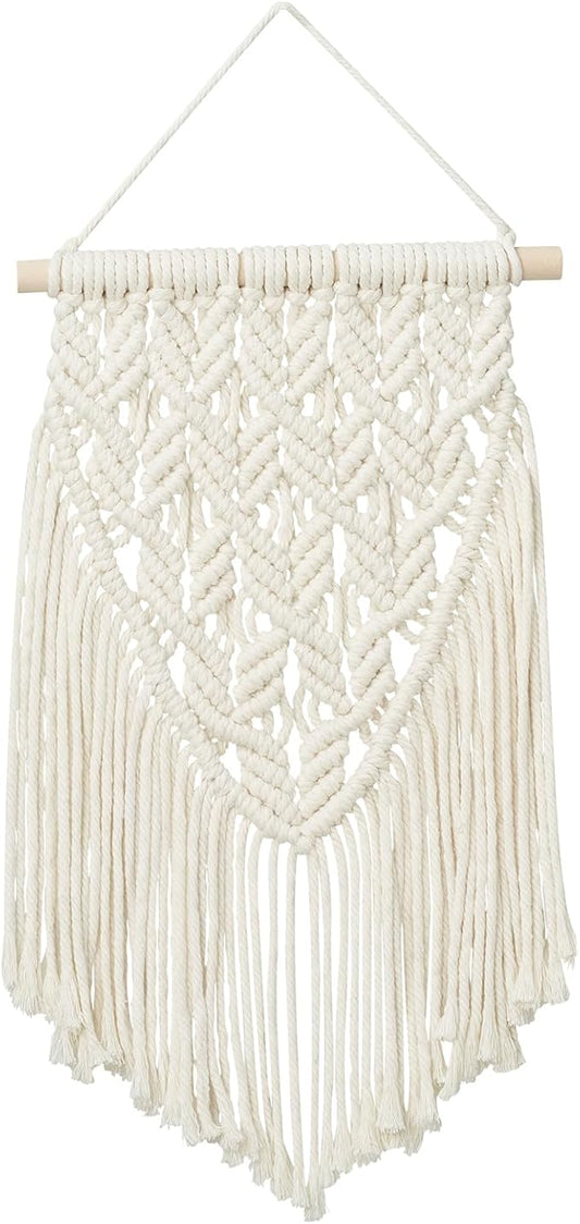 nashibowu small macrame wall hanging decor boho tapestry for bedroom living room dorm nursery and office, cute aesthetic wall art for small spaces for teen girls and home decor (white, 16 * 10 inch)